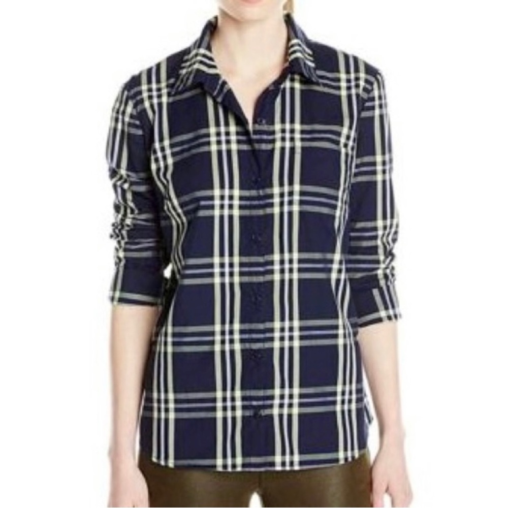 Splendid Plaid Navy Blue Yellow Long Sleeve Buttondown Shirt